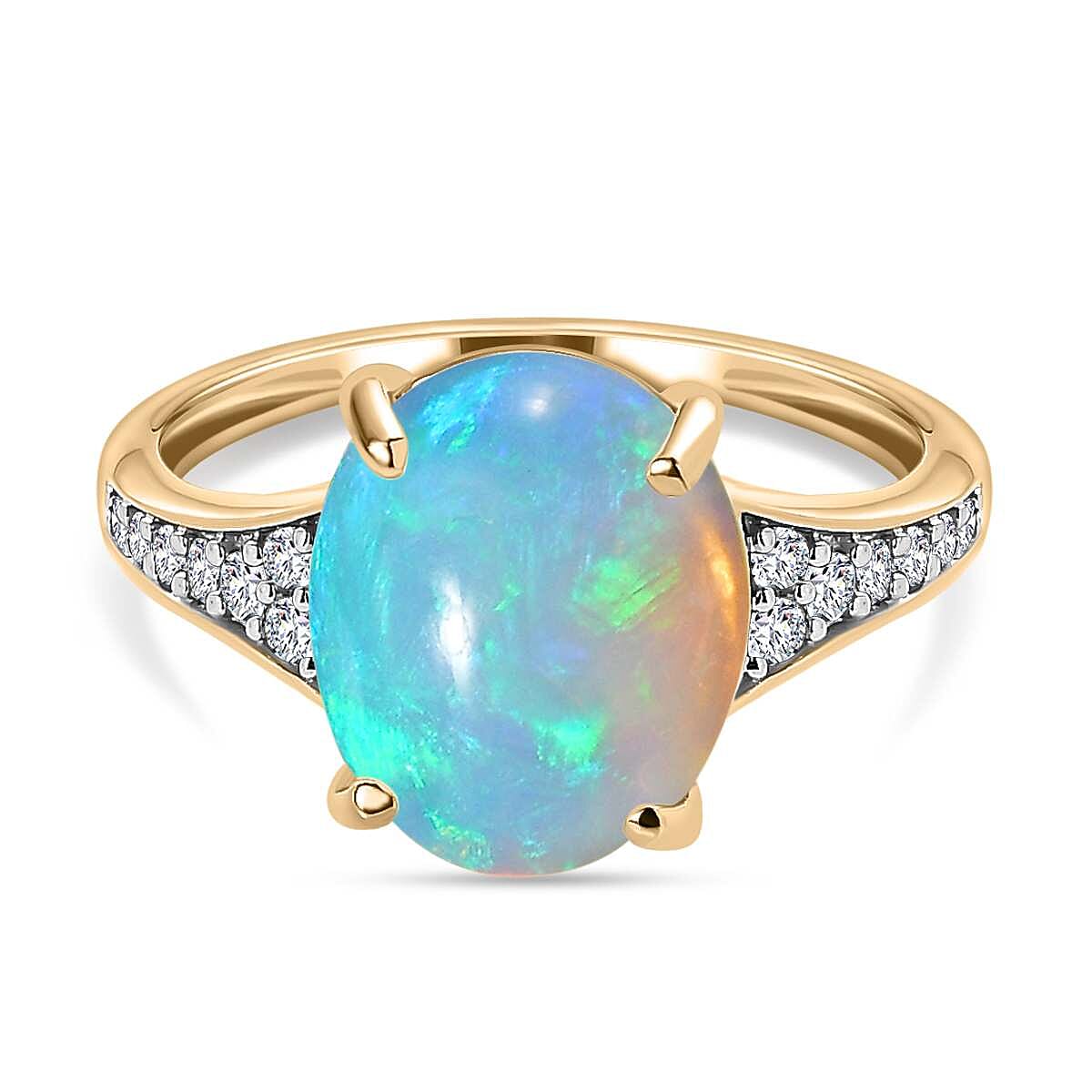 9K Yellow Gold Ethiopian Welo Opal &amp; Moissanite Ring 3.33 Ct 7579143 0