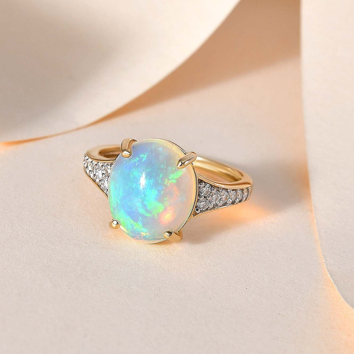 9K Yellow Gold Ethiopian Welo Opal &amp; Moissanite Ring 3.33 Ct 7579143 1
