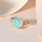 9K Yellow Gold Ethiopian Welo Opal & Moissanite Ring 3.33 Ct