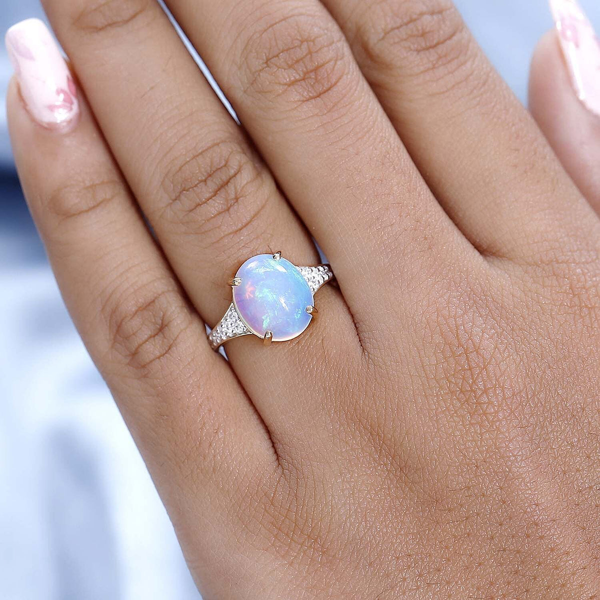 9K Yellow Gold Ethiopian Welo Opal &amp; Moissanite Ring 3.33 Ct 7579143 2