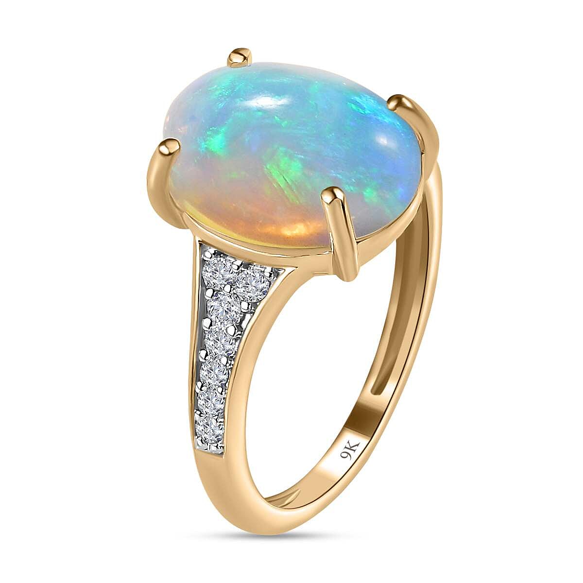 9K Yellow Gold Ethiopian Welo Opal &amp; Moissanite Ring 3.33 Ct 7579143 3