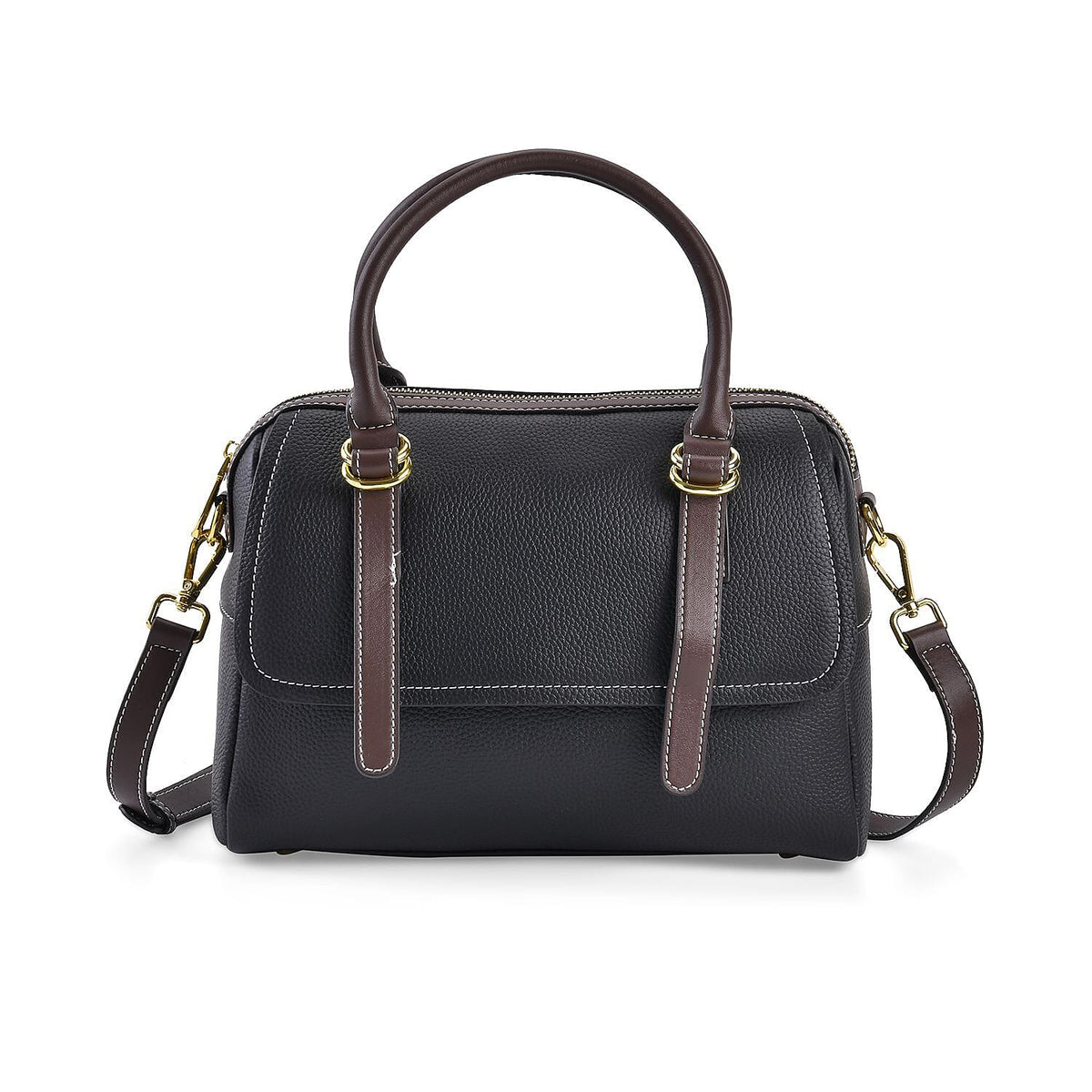 Genuine Leather Crossbody Bag With Shoulder Strap (126 cm) - Black &amp; Brown 7585830 0
