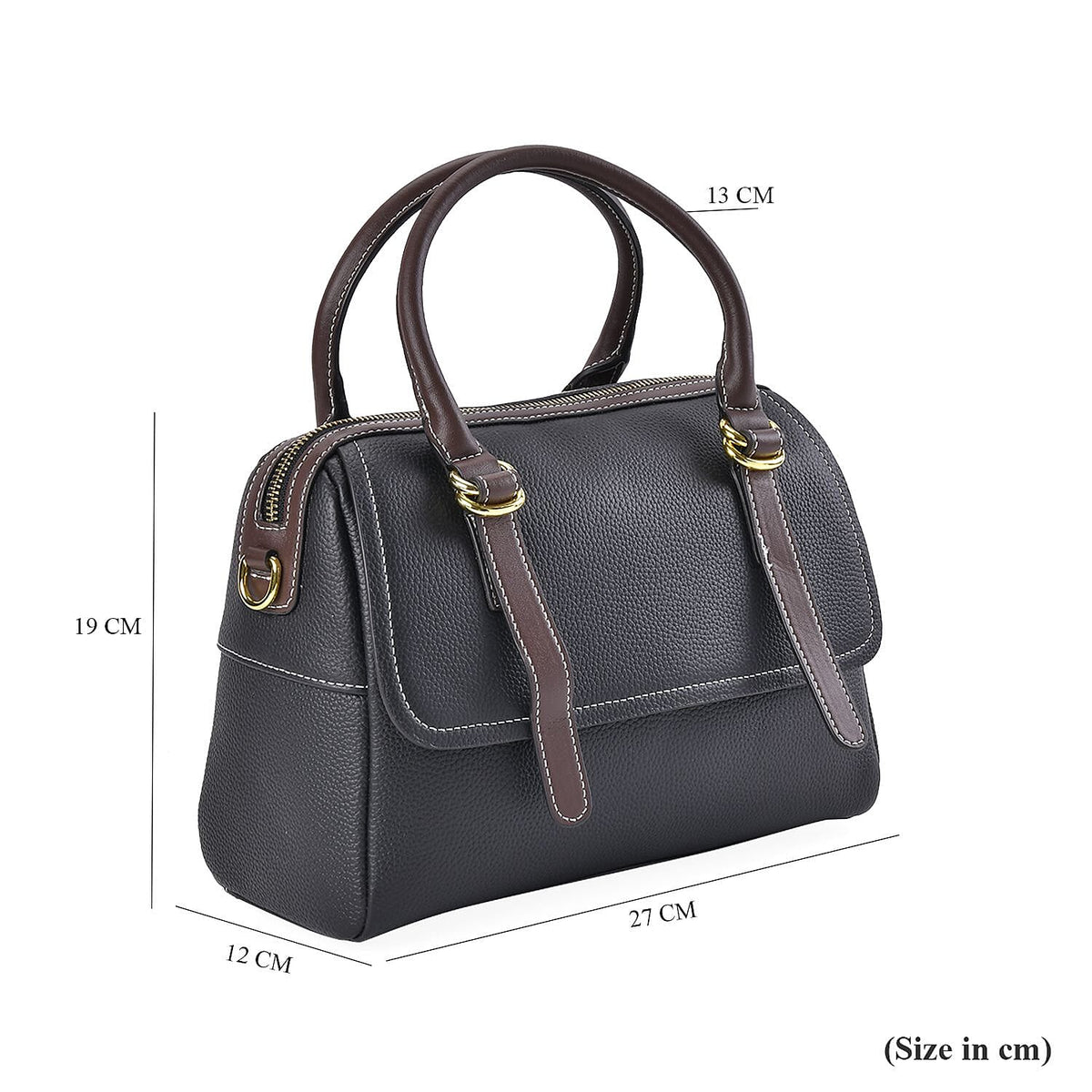 Genuine Leather Crossbody Bag With Shoulder Strap (126 cm) - Black &amp; Brown 7585830 6