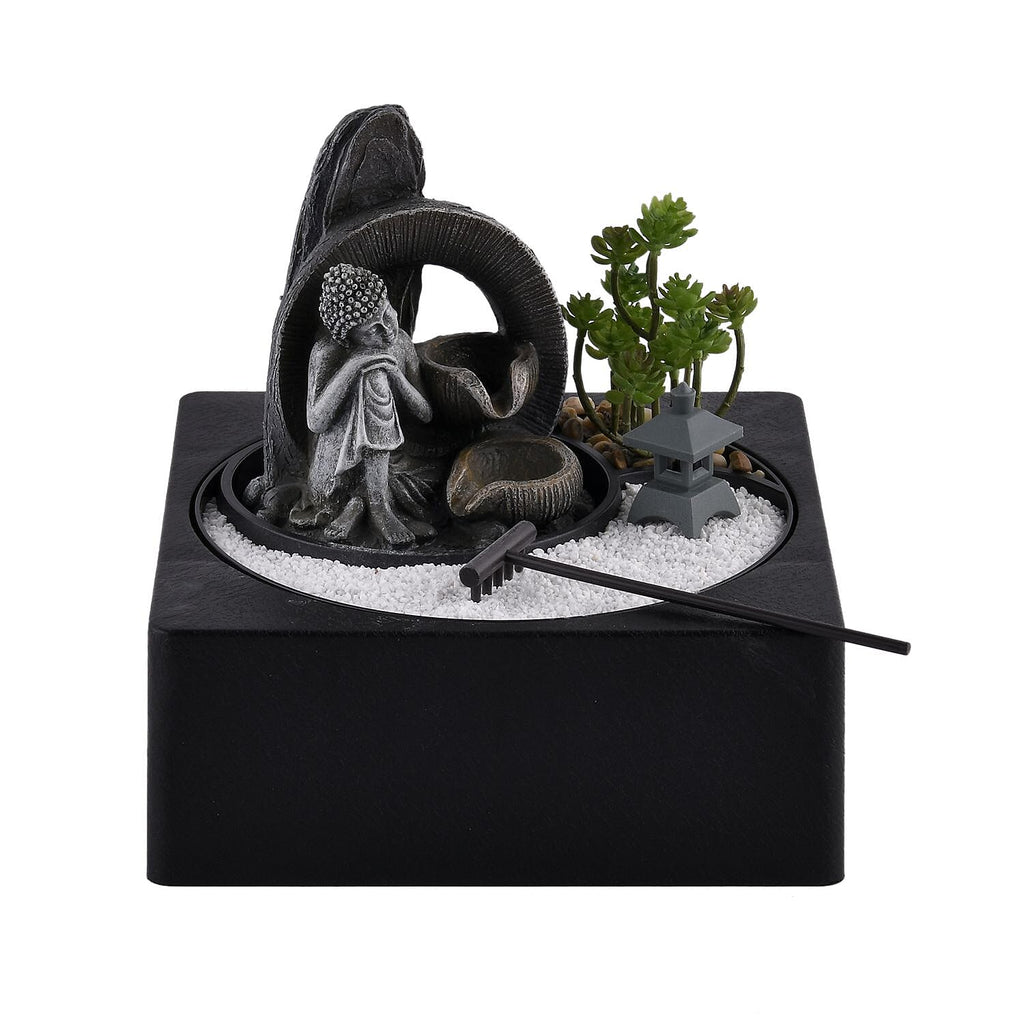 DIY - Cascading Buddha Fountain with LED Lights and USB Plug (Size 23x23x22 cm) - Grey