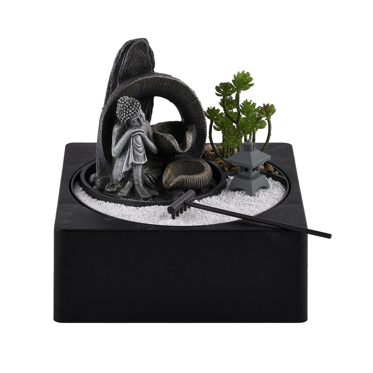 DIY - Cascading Buddha Fountain with LED Lights and USB Plug (Size 23x23x22 cm) - Grey 7595052 0