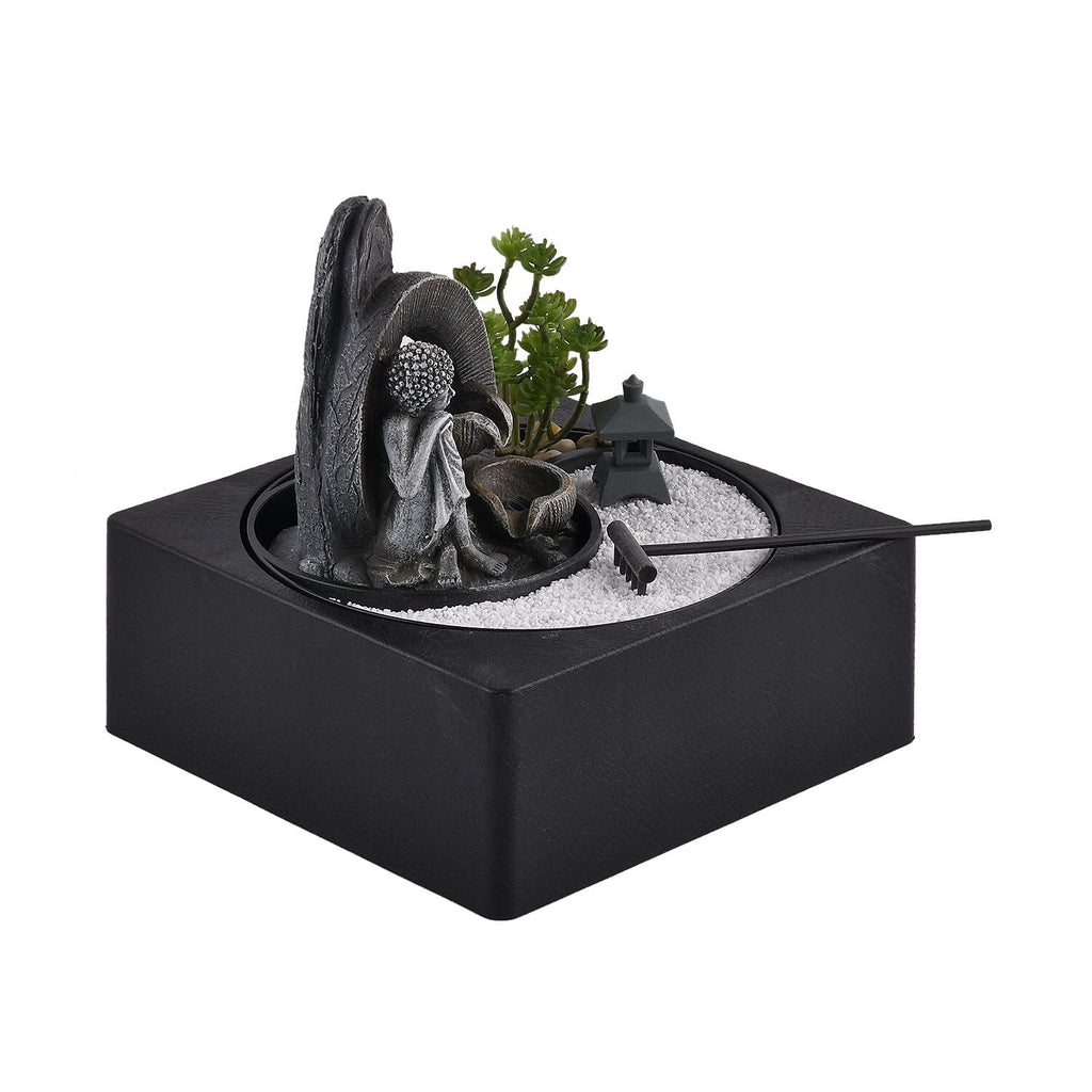 DIY - Cascading Buddha Fountain with LED Lights and USB Plug (Size 23x23x22 cm) - Grey
