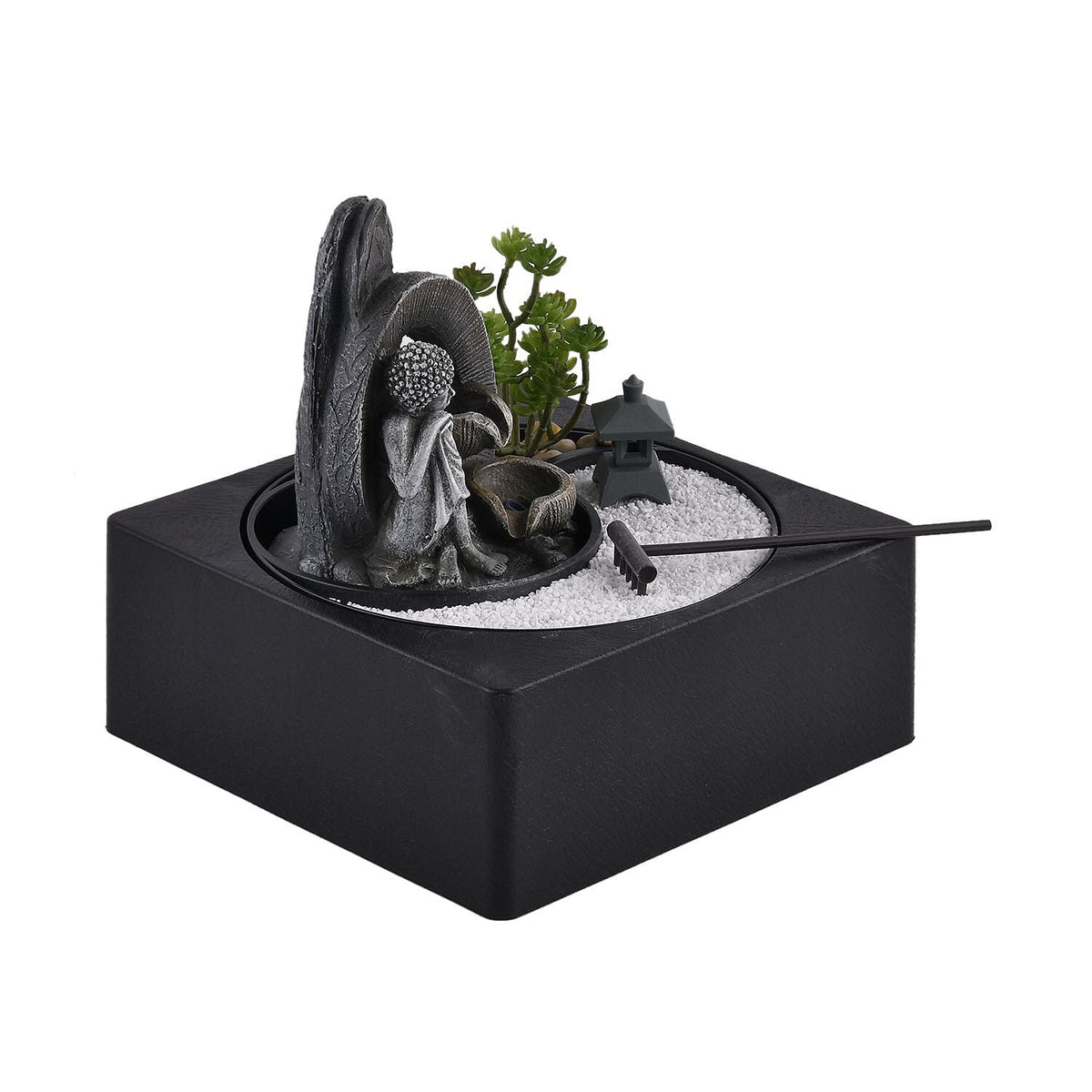 DIY - Cascading Buddha Fountain with LED Lights and USB Plug (Size 23x23x22 cm) - Grey 7595052 2