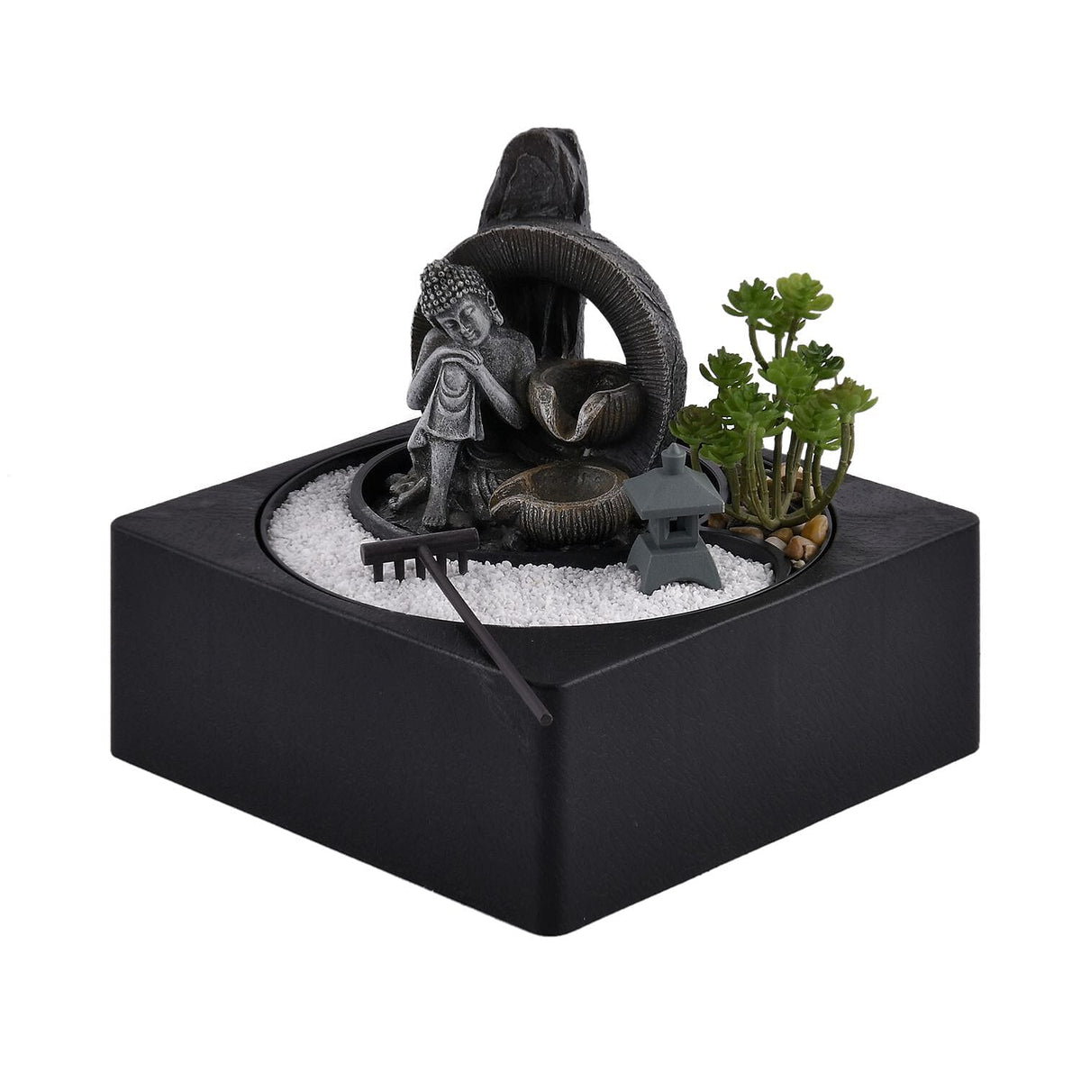 DIY - Cascading Buddha Fountain with LED Lights and USB Plug (Size 23x23x22 cm) - Grey 7595052 3