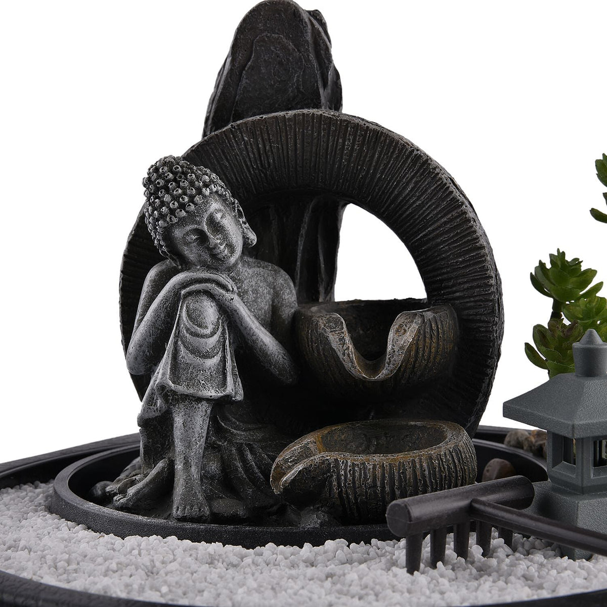 DIY - Cascading Buddha Fountain with LED Lights and USB Plug (Size 23x23x22 cm) - Grey 7595052 6