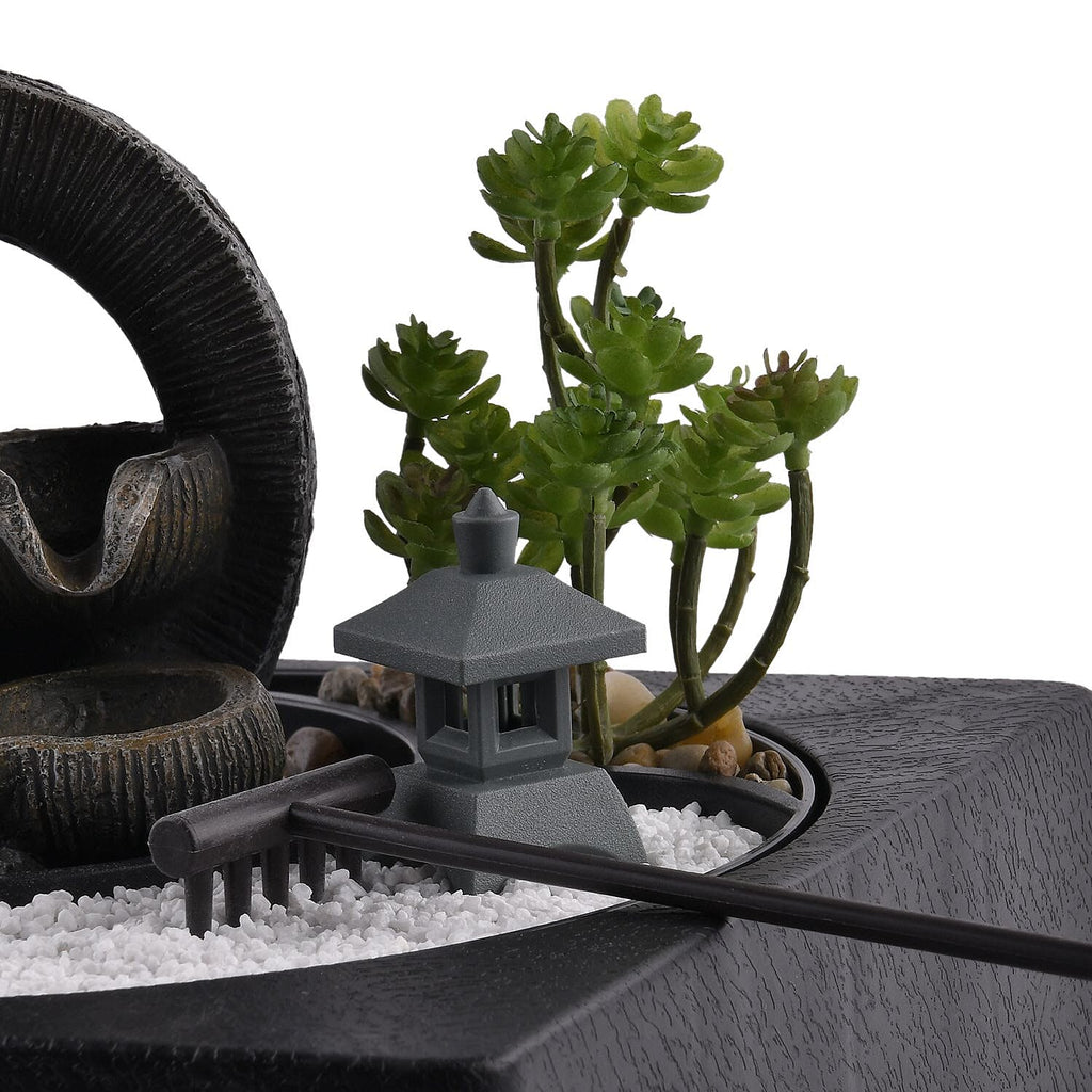 DIY - Cascading Buddha Fountain with LED Lights and USB Plug (Size 23x23x22 cm) - Grey