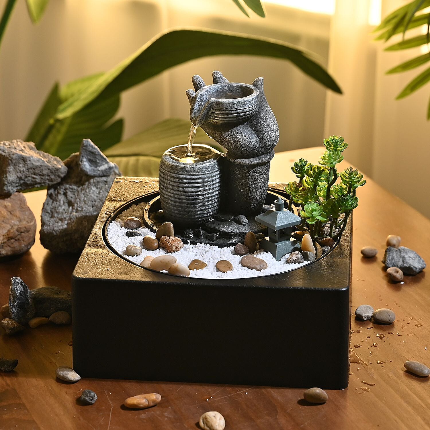 Buddha Water Fountain with LED Lights - Grey 7595064 1