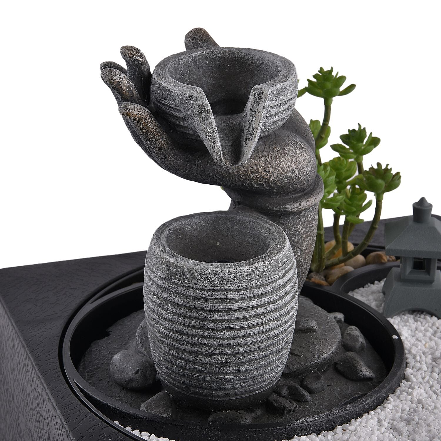 Buddha Water Fountain with LED Lights - Grey 7595064 6