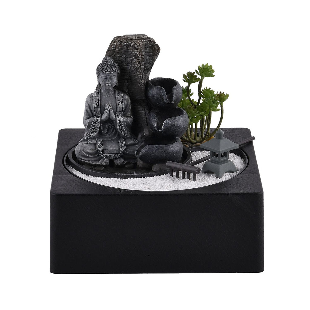 Praying Buddha Rock Garden Fountain with LED Lights - Praying