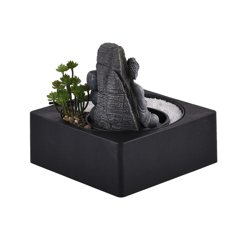 Praying Buddha Rock Garden Fountain with LED Lights - Praying