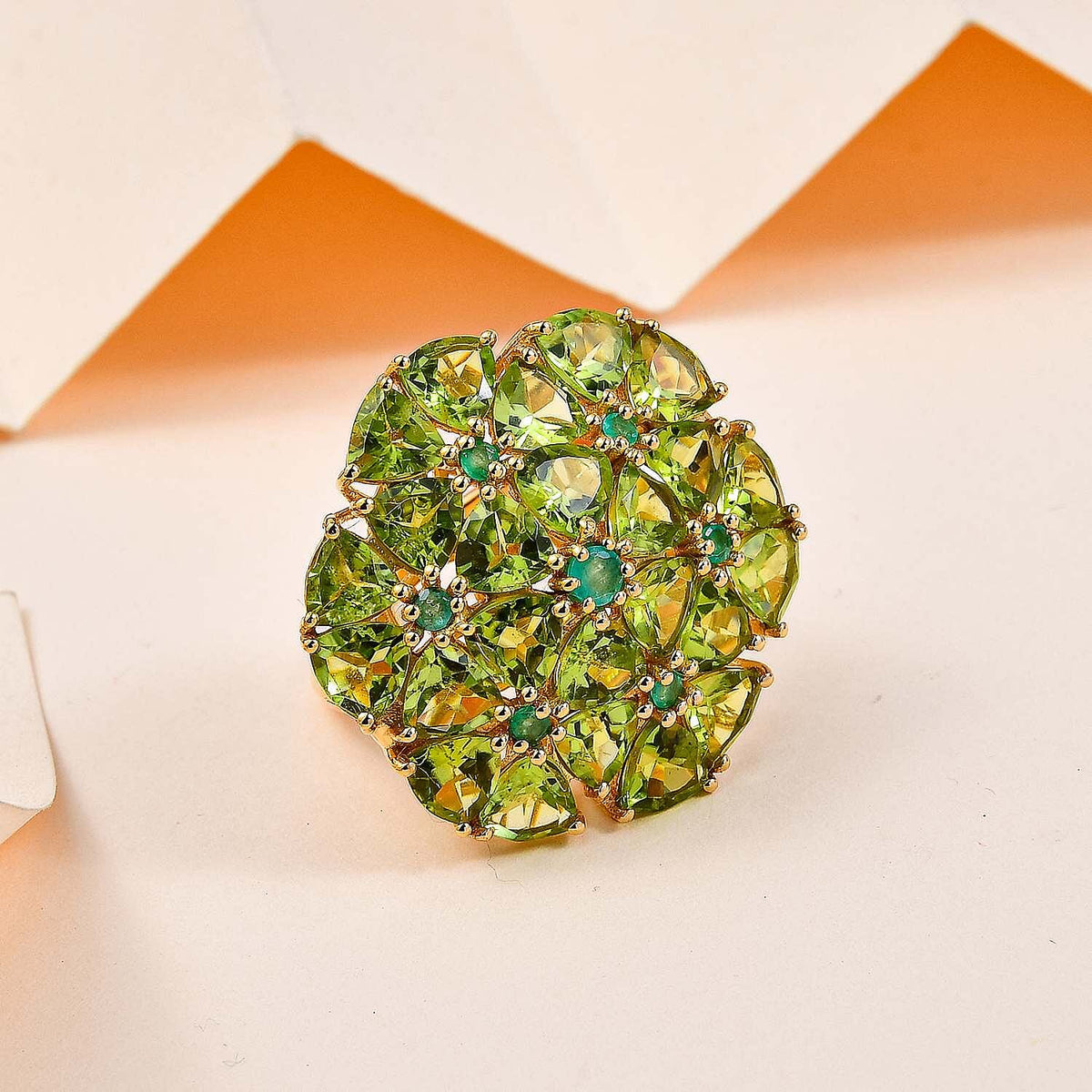 Hebei Peridot &amp; Emerald Cluster Floral Ring in 18K Vermeil Yellow Gold Plated Sterling Silver 10.78 Ct. 7595162 1
