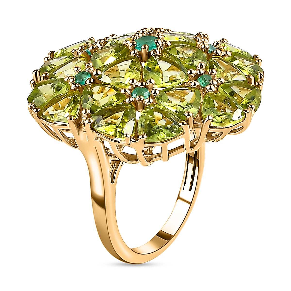 Hebei Peridot &amp; Emerald Cluster Floral Ring in 18K Vermeil Yellow Gold Plated Sterling Silver 10.78 Ct. 7595162 3