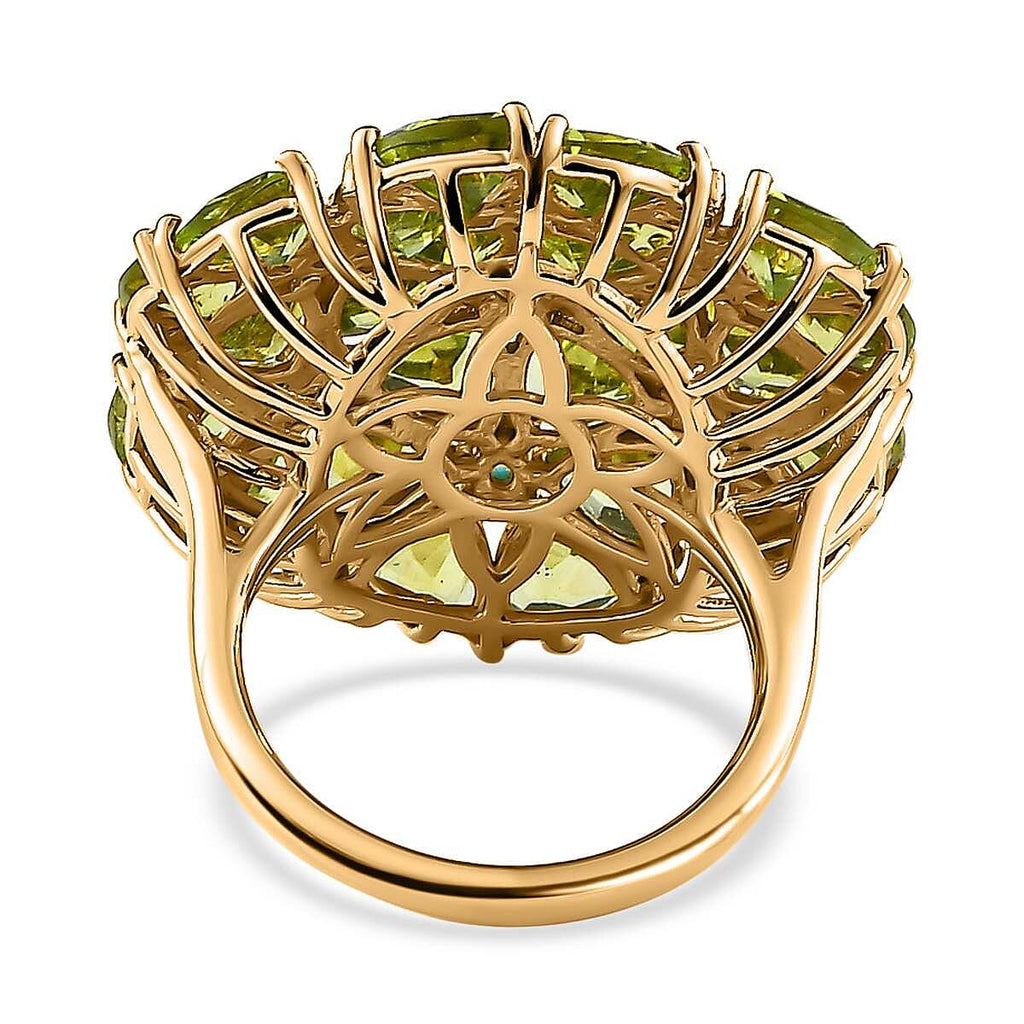 Hebei Peridot & Emerald Cluster Floral Ring in 18K Vermeil Yellow Gold Plated Sterling Silver 10.78 Ct.