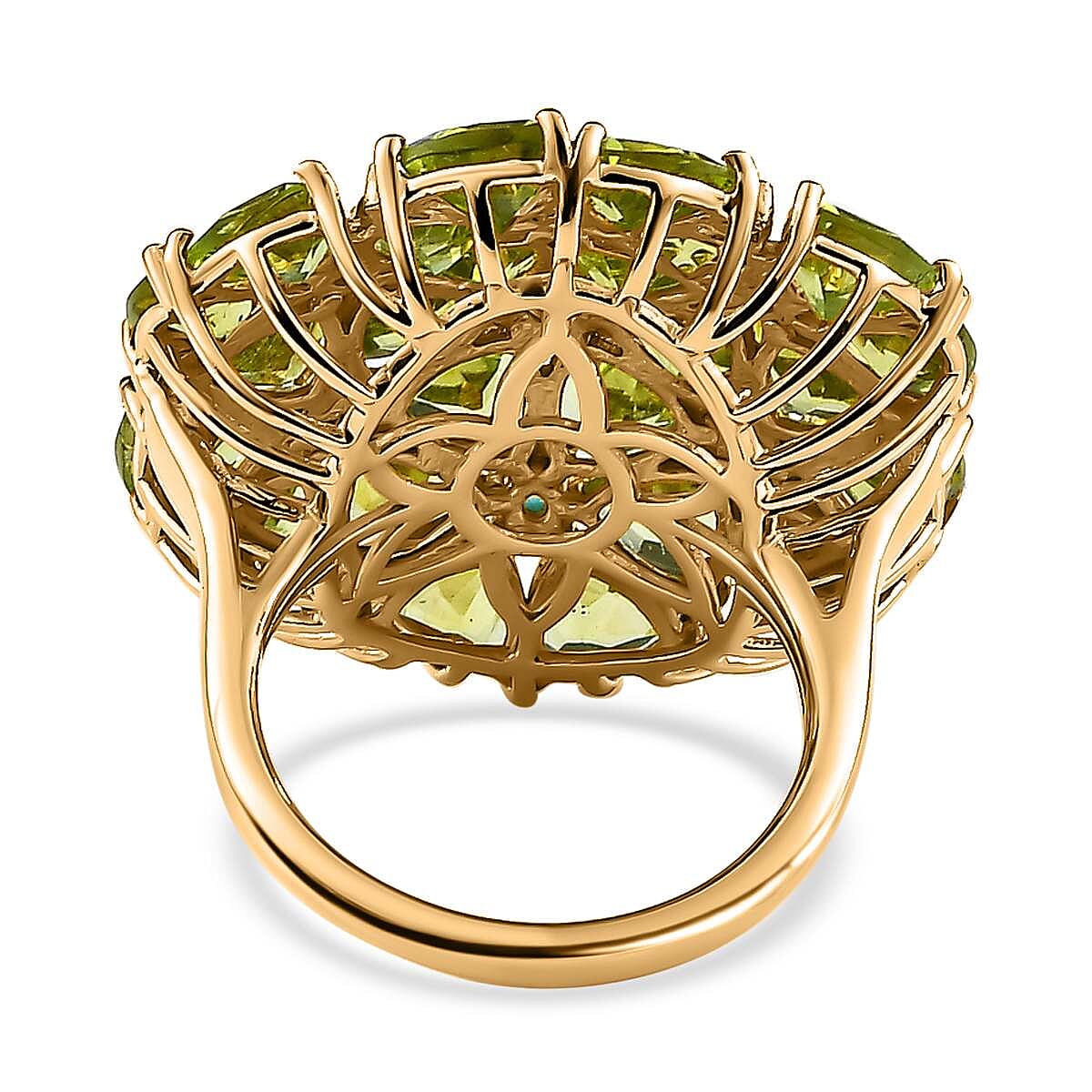 Hebei Peridot &amp; Emerald Cluster Floral Ring in 18K Vermeil Yellow Gold Plated Sterling Silver 10.78 Ct. 7595162 4