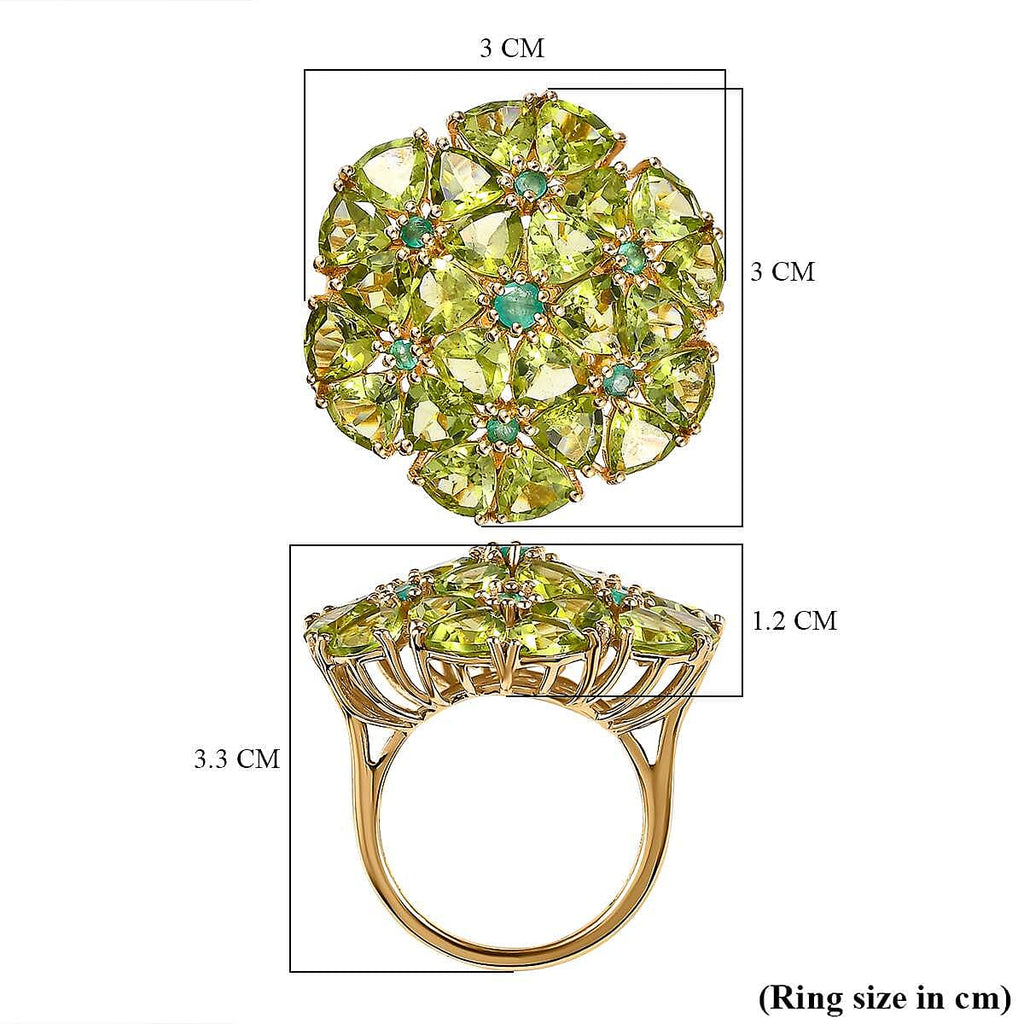 Hebei Peridot & Emerald Cluster Floral Ring in 18K Vermeil Yellow Gold Plated Sterling Silver 10.78 Ct.