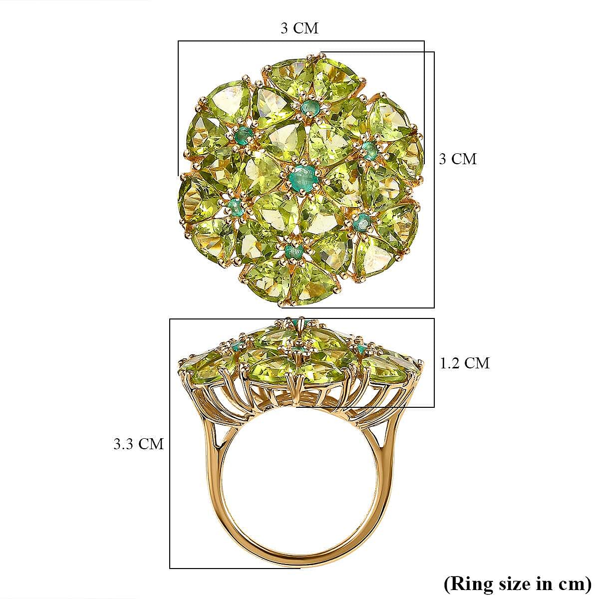 Hebei Peridot &amp; Emerald Cluster Floral Ring in 18K Vermeil Yellow Gold Plated Sterling Silver 10.78 Ct. 7595162 5