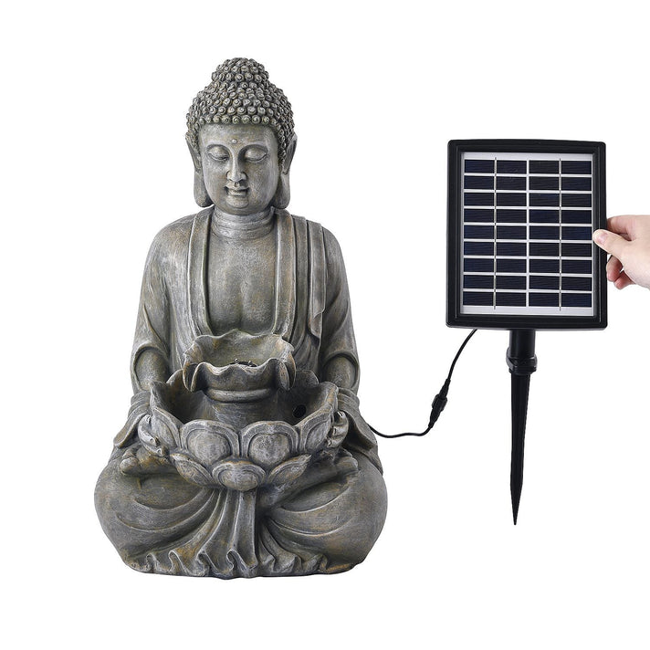 Solar Buddha with Lotus Flower Fountain &amp; LED Light 7595219 1