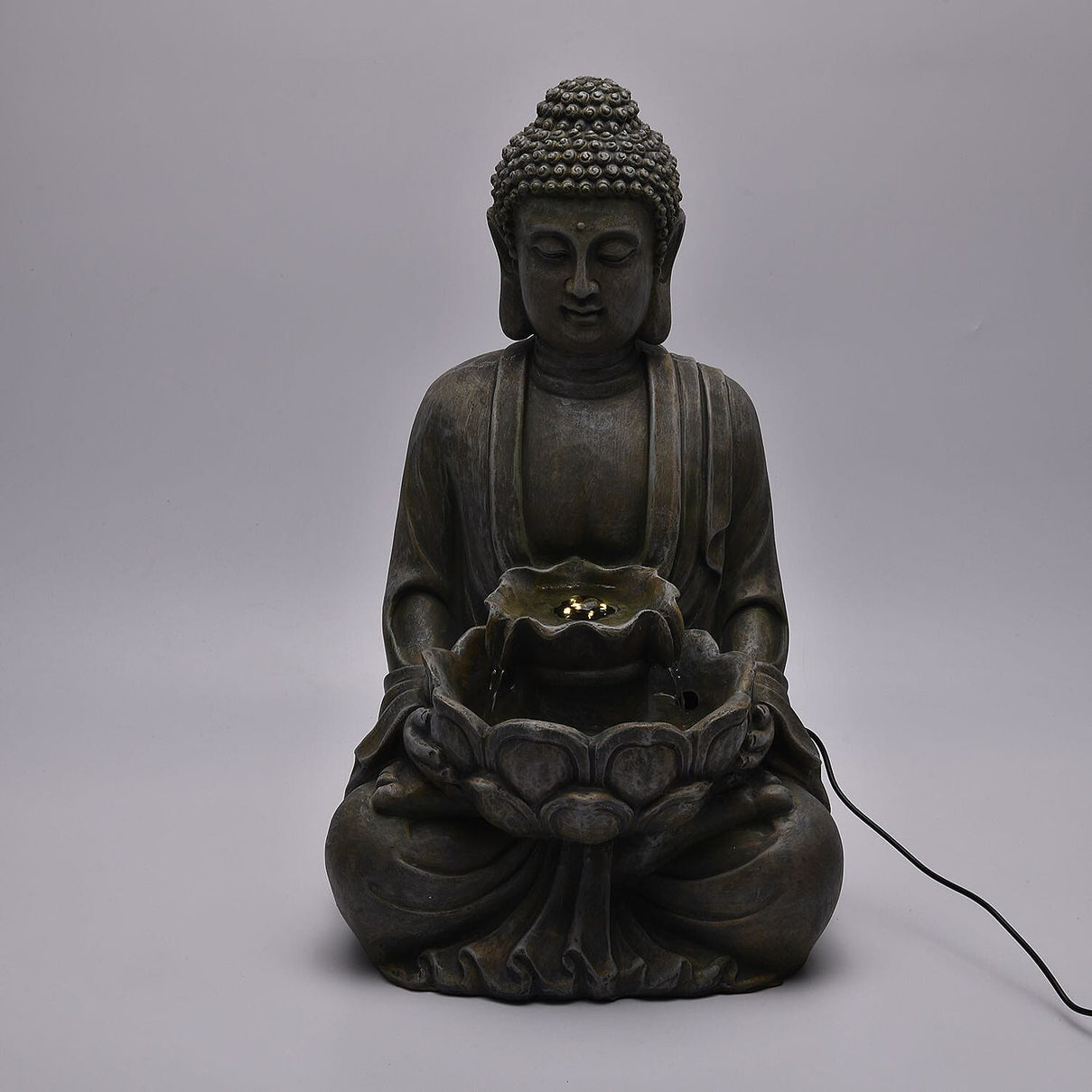 Solar Buddha with Lotus Flower Fountain &amp; LED Light 7595219 1