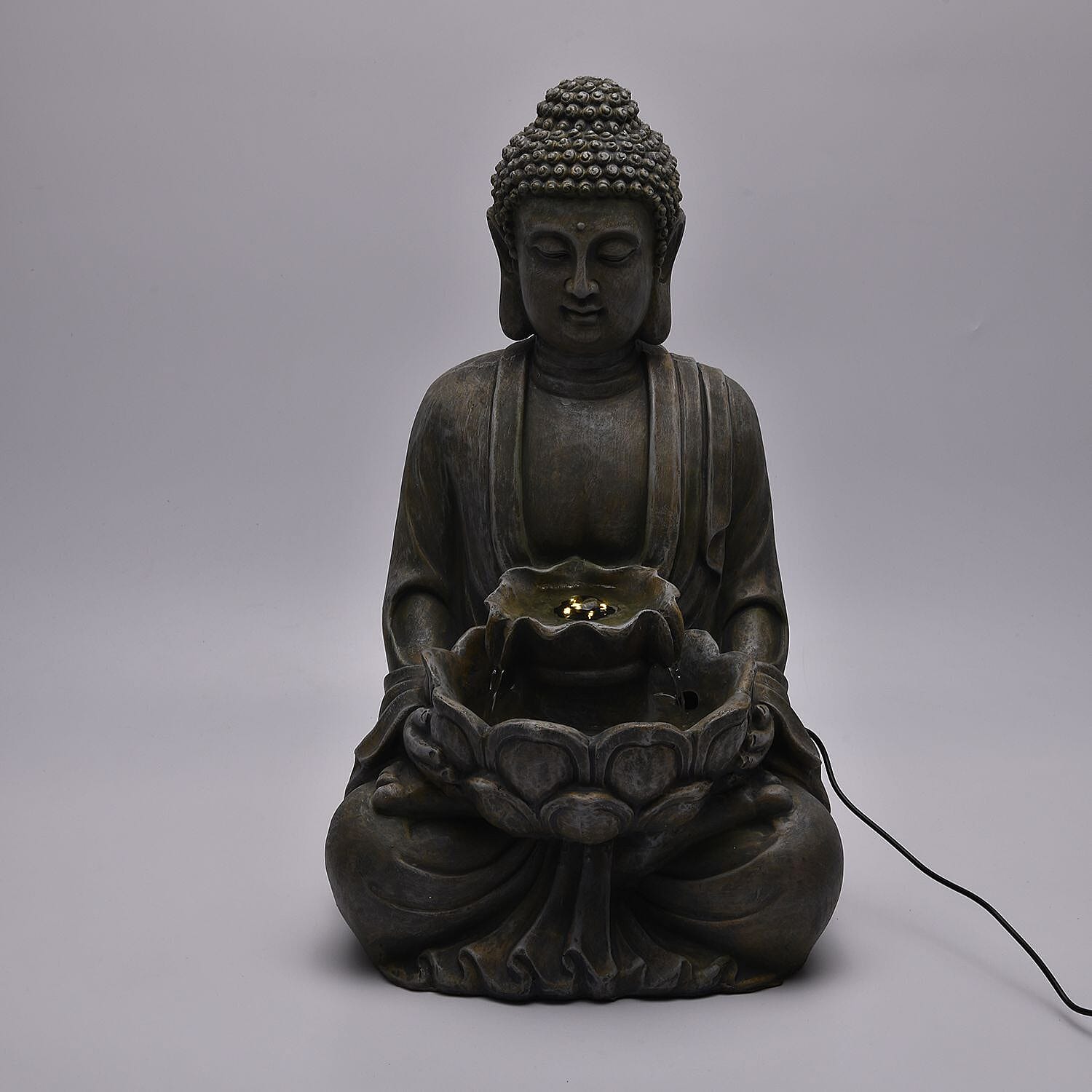 Solar Buddha with Lotus Flower Fountain &amp; LED Light 7595219 1