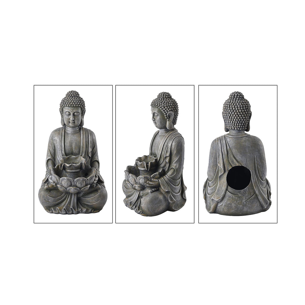Solar Buddha with Lotus Flower Fountain & LED Light