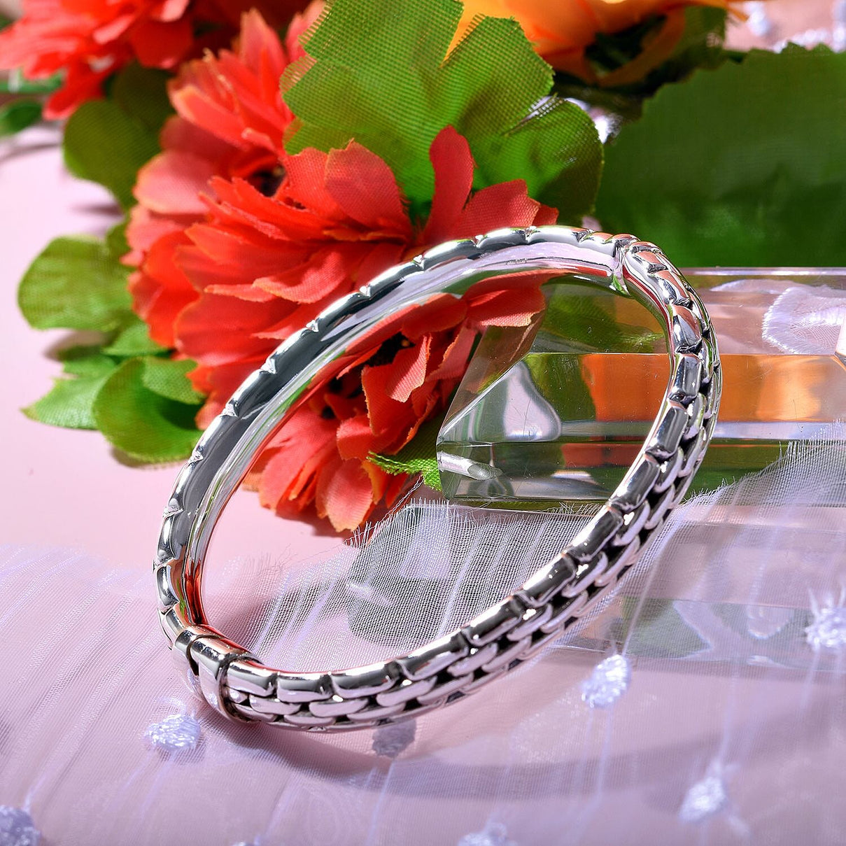 Royal Bali Collection - Bangle (Size-7.5) in Platinum Overlay Sterling Silver, Silver Wt 14.50 GM 7595460 2