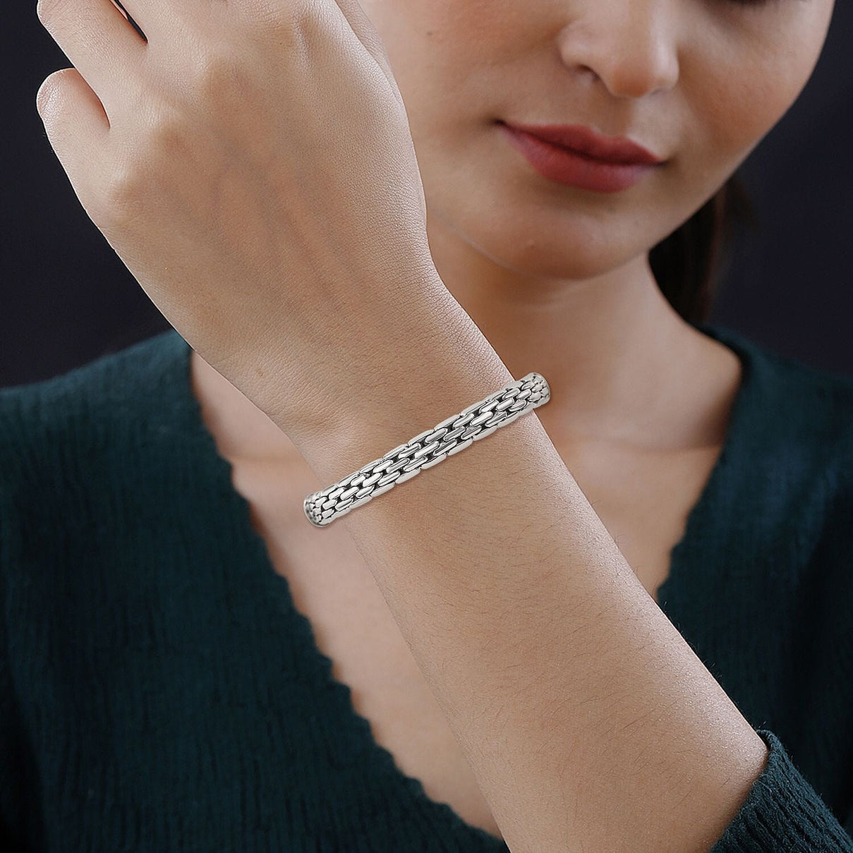 Royal Bali Collection - Bangle (Size-7.5) in Platinum Overlay Sterling Silver, Silver Wt 14.50 GM 7595460 3