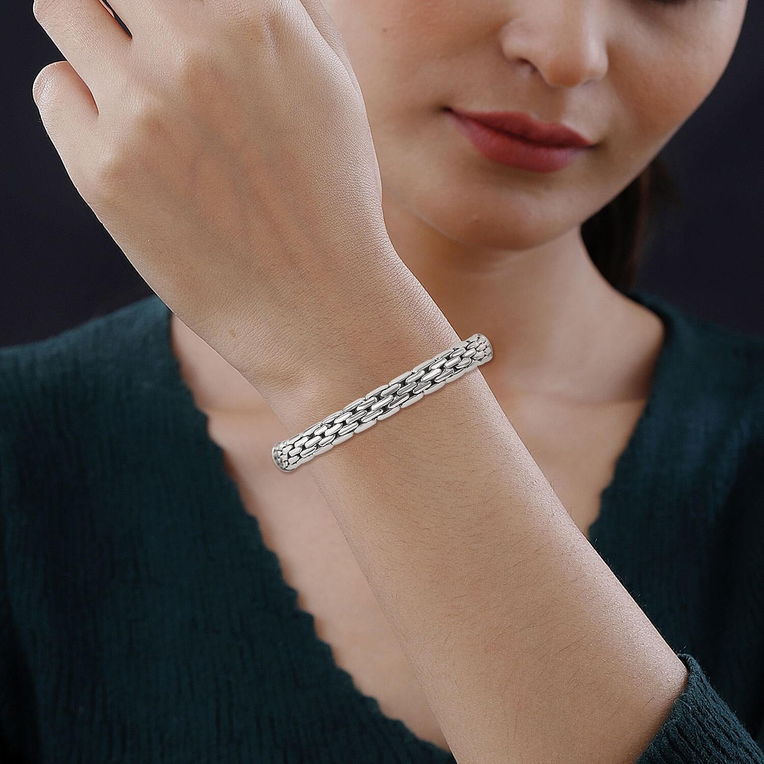 Royal Bali Collection - Bangle (Size-7.5) in Platinum Overlay Sterling Silver, Silver Wt 14.50 GM 7595460 3