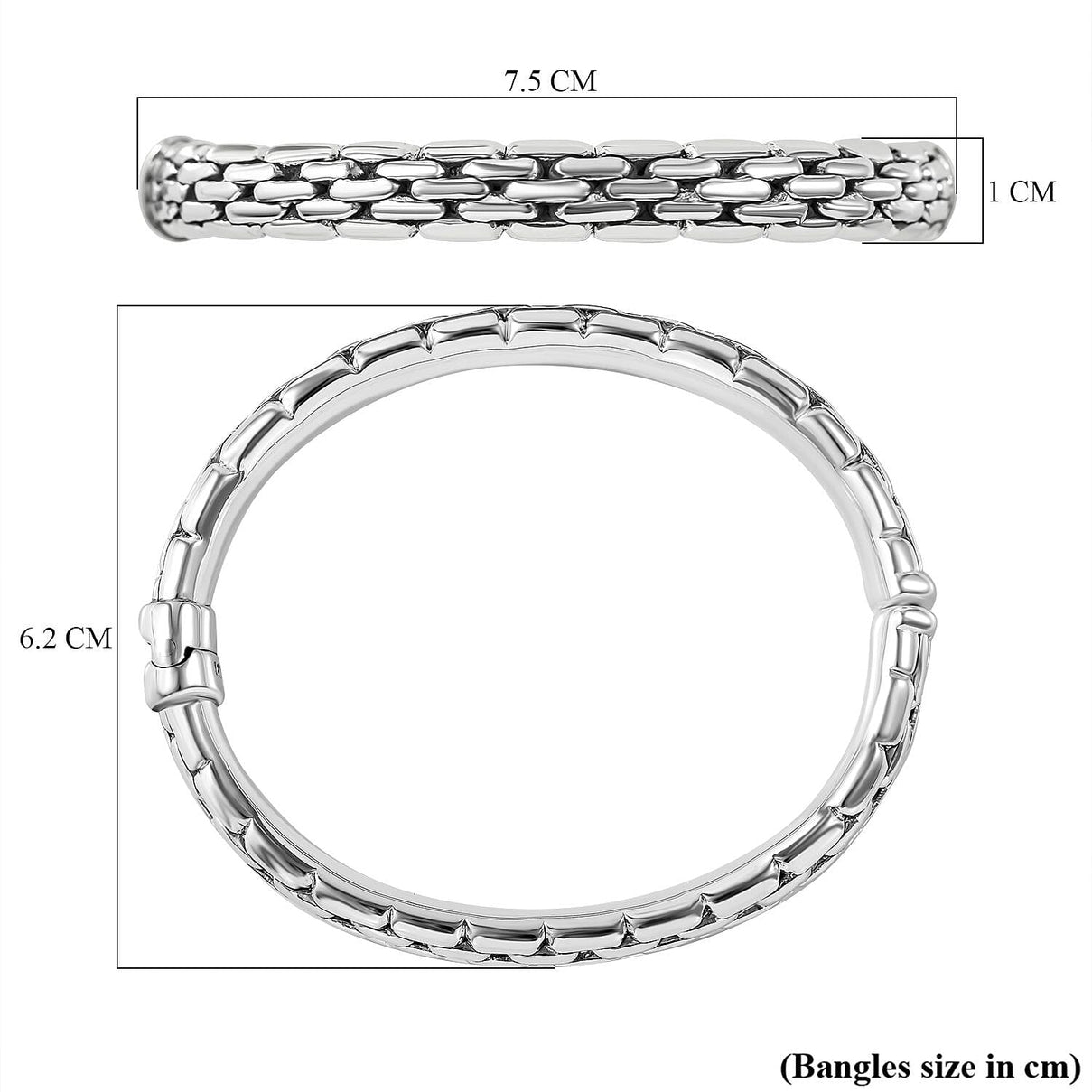 Royal Bali Collection - Bangle (Size-7.5) in Platinum Overlay Sterling Silver, Silver Wt 14.50 GM 7595460 6