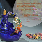 Backflow Waterfall Incense Burner with 7 Chakras Stone Tree & 15 Incense Colour - Navy