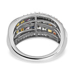 Rainbow Sapphire & Natural Zircon Cluster Multi Row Ring in Platinum Overlay Sterling Silver 1.98 Ct