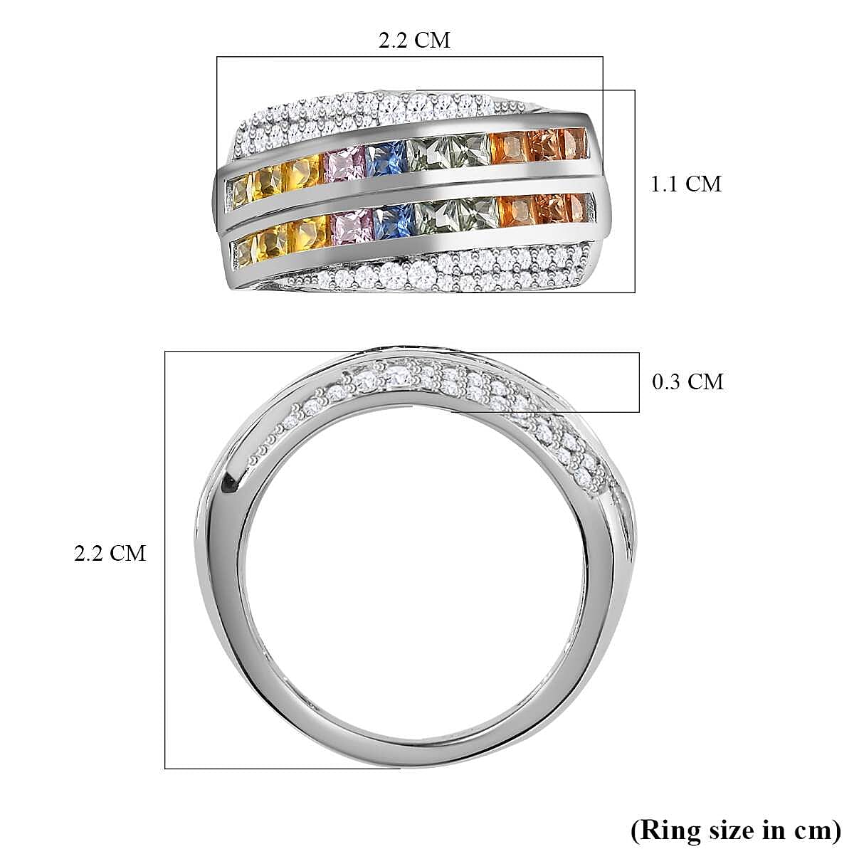 Rainbow Sapphire &amp; Natural Zircon Cluster Multi Row Ring in Platinum Overlay Sterling Silver 1.98 Ct 7606132 5