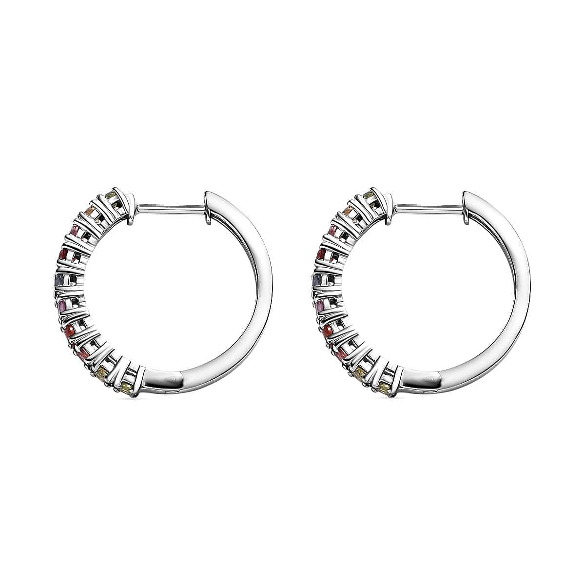 Multi Sapphire Half Hoop Earrings in Platinum Overlay Sterling Silver 1.52 Ct 7606160 3