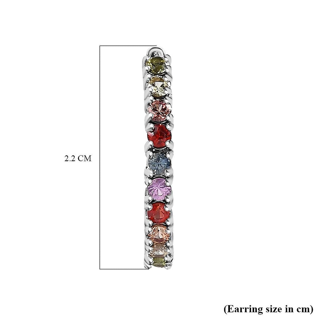Multi Sapphire Half Hoop Earrings in Platinum Overlay Sterling Silver 1.52 Ct