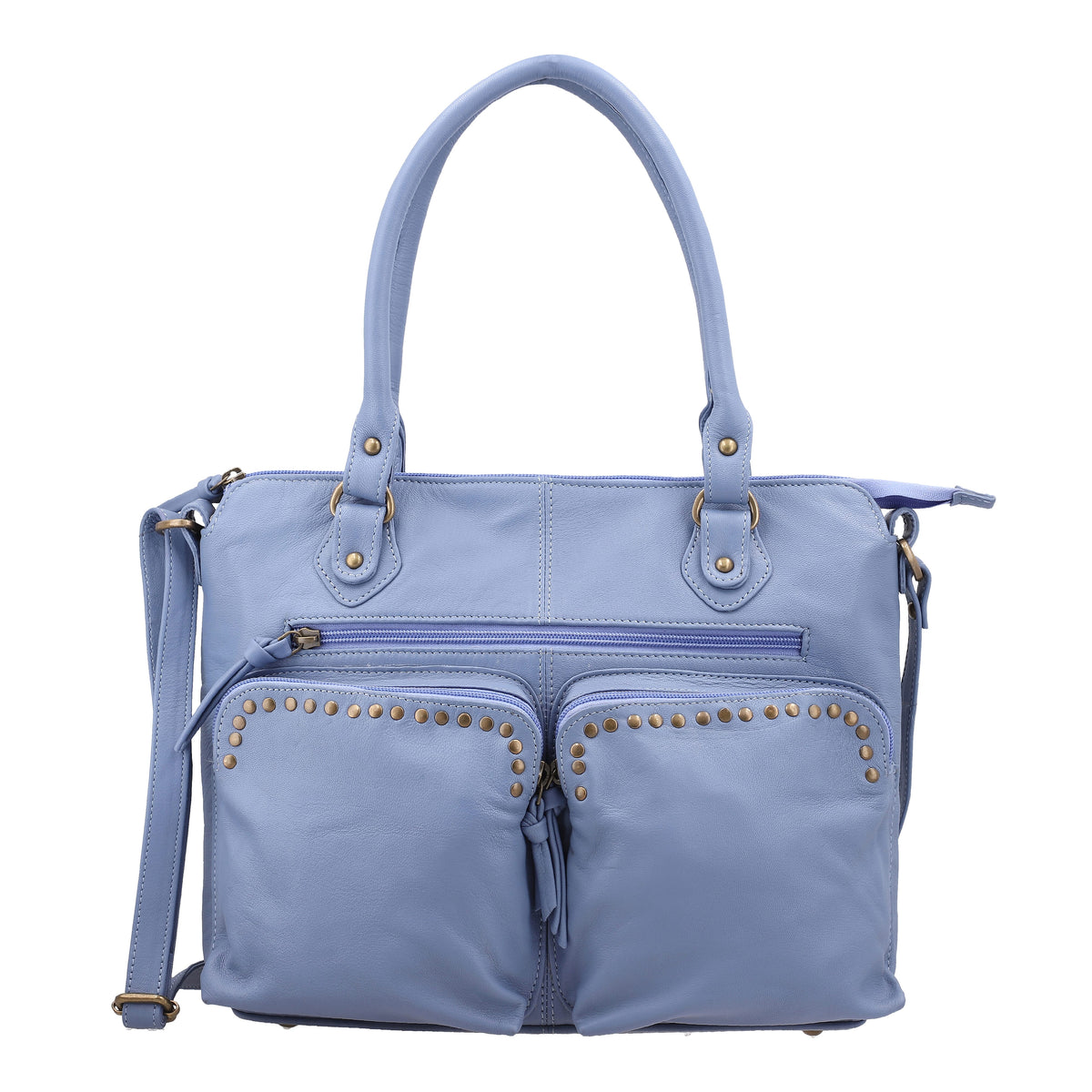 RFID Protected 100% Genuine Leather Shoulder Bag With Handle Drop - Blue 7607519 0