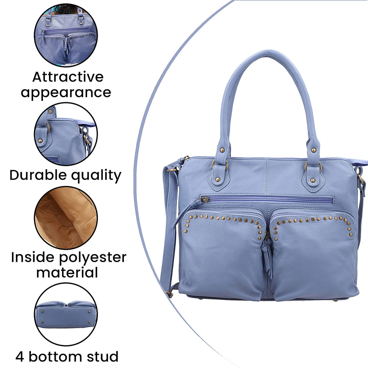 RFID Protected 100% Genuine Leather Shoulder Bag With Handle Drop - Blue 7607519 4
