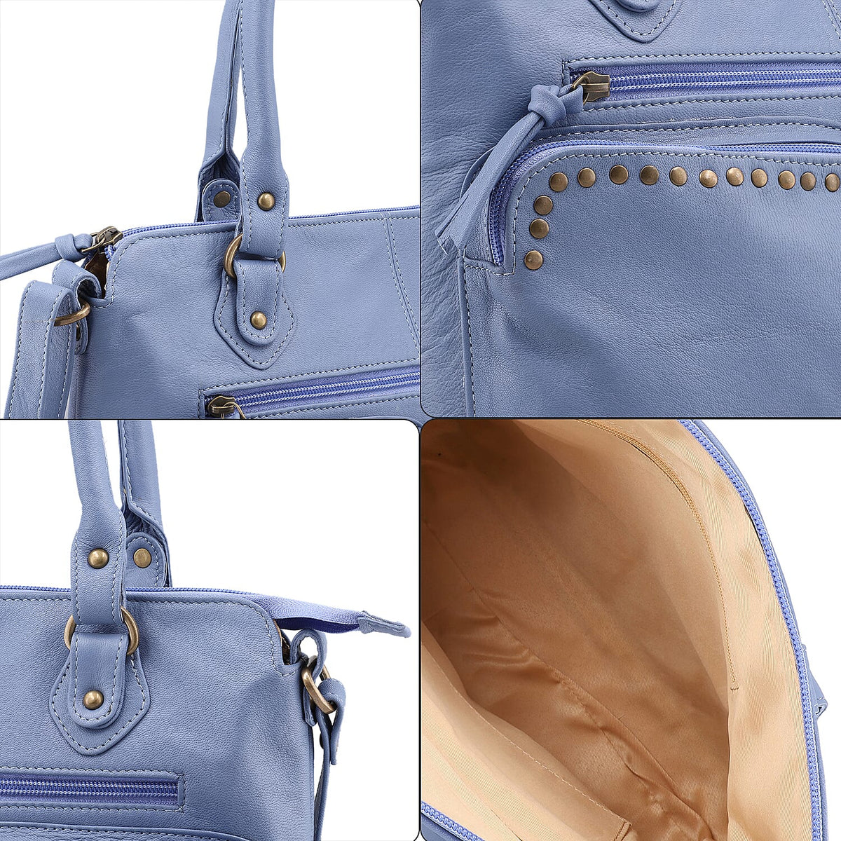 RFID Protected 100% Genuine Leather Shoulder Bag With Handle Drop - Blue 7607519 7