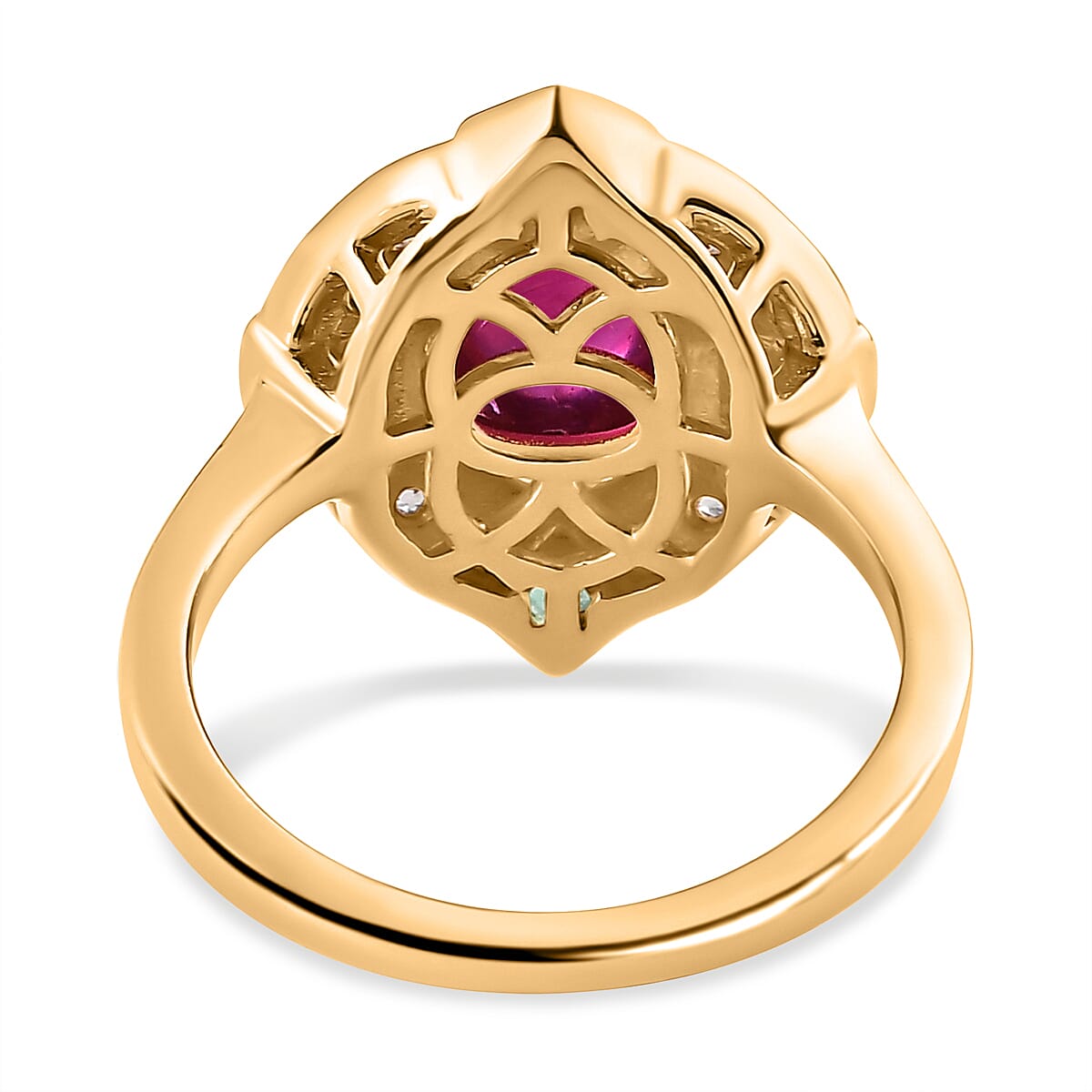 African Ruby, White Zircon, Zambian Emerald Ring in 18K Vermeil YG Sterling Silver 7611454 4