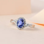 9K White Gold Blue Ceylon Sapphire & Diamond Solitaire Ring 1.20 Ct