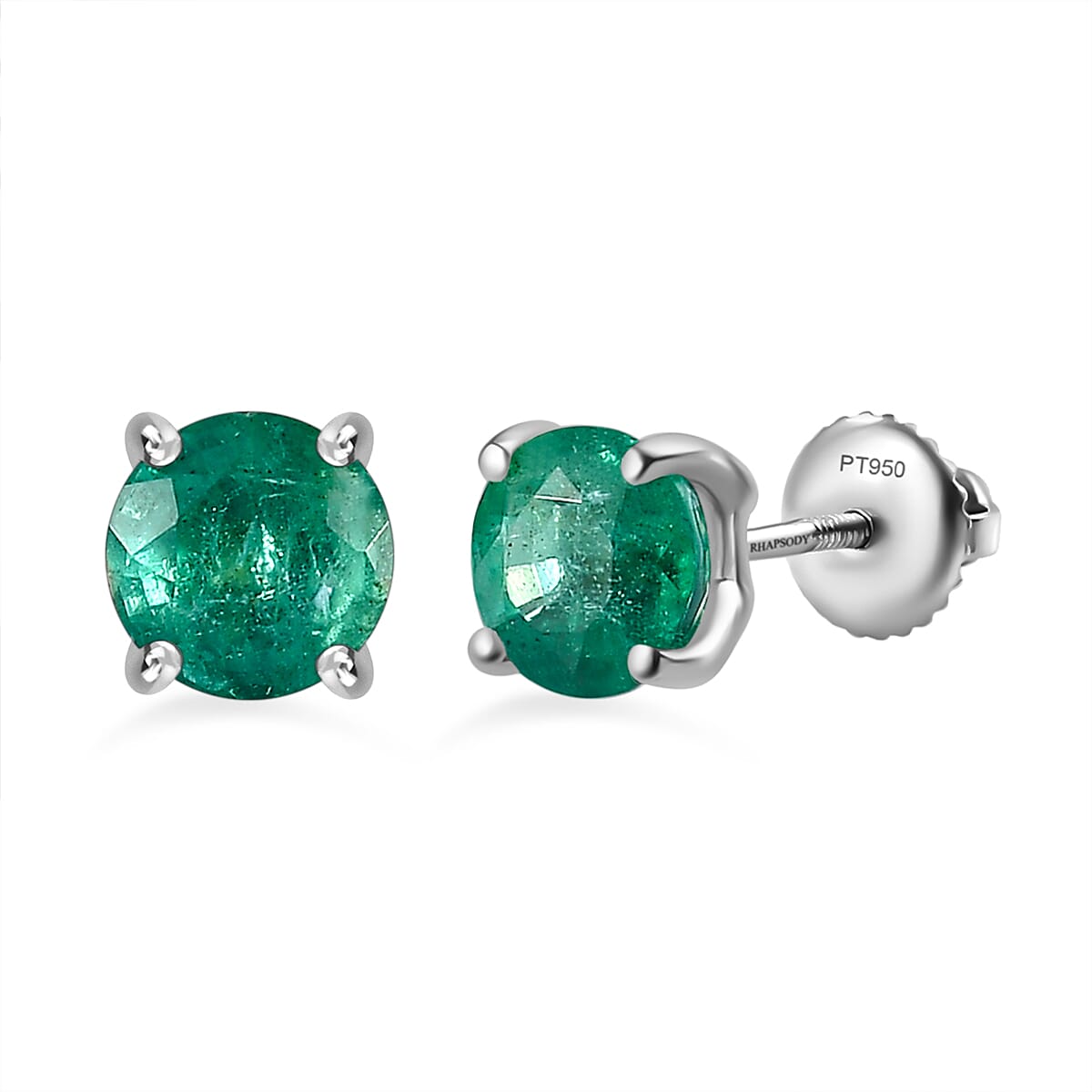 950 Platinum AAA Gemfield Emerald Solitaire Earrings 1.00 Ct. 7612513 0
