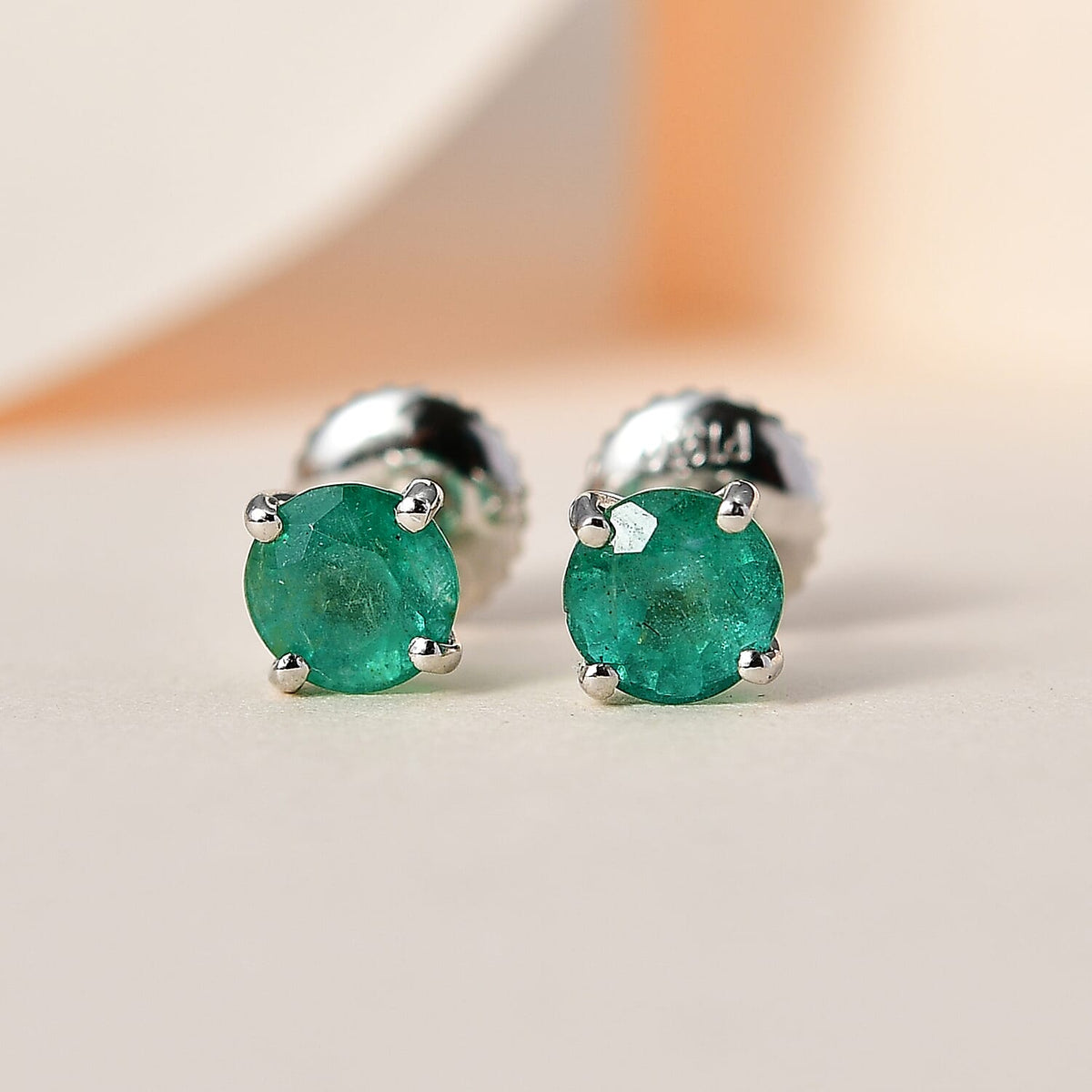 950 Platinum AAA Gemfield Emerald Solitaire Earrings 1.00 Ct. 7612513 1