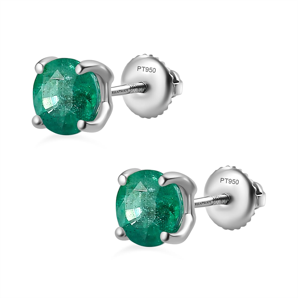 950 Platinum AAA Gemfield Emerald Solitaire Earrings 1.00 Ct. 7612513 3