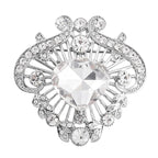 White Austrian Crystal Brooch in Silver Tone