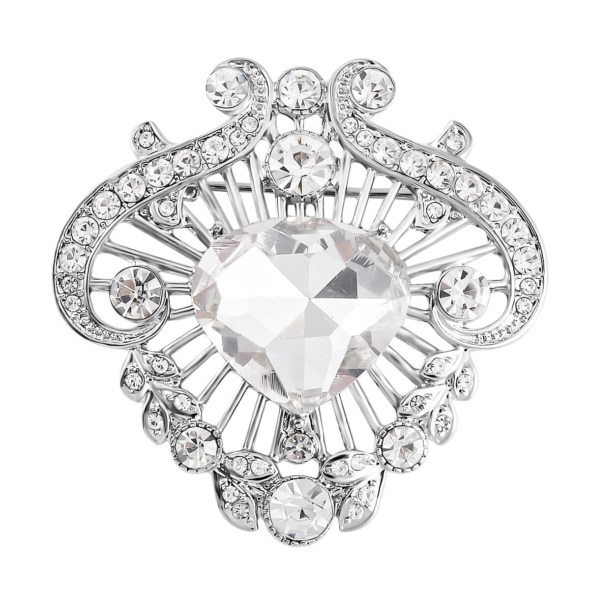 White Austrian Crystal Brooch in Silver Tone 7616137 0