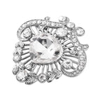 White Austrian Crystal Brooch in Silver Tone