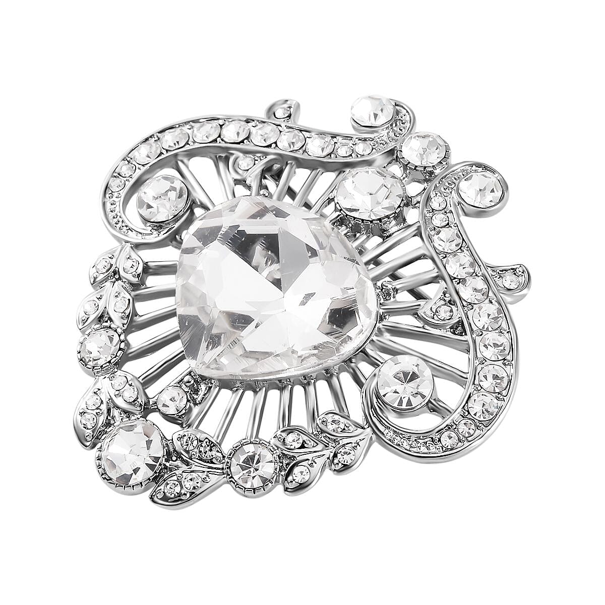 White Austrian Crystal Brooch in Silver Tone 7616137 2