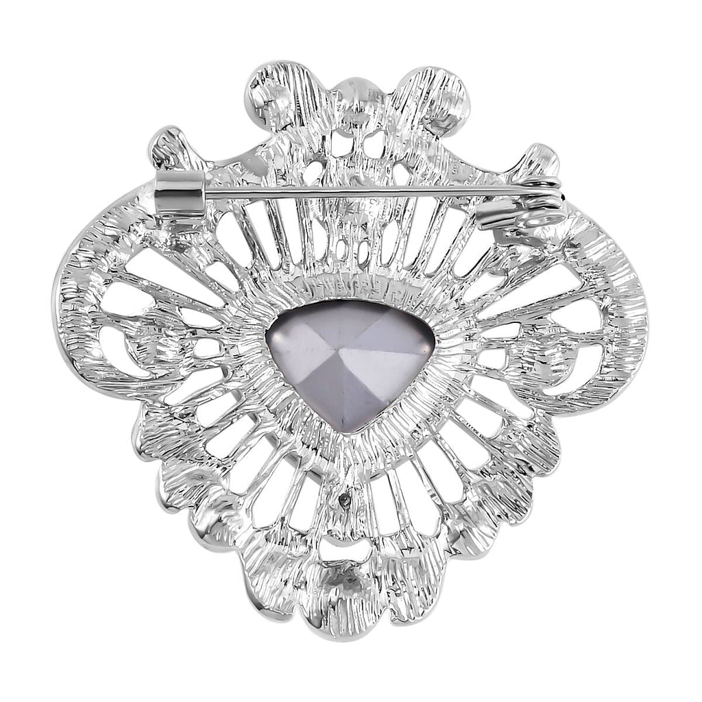 White Austrian Crystal Brooch in Silver Tone